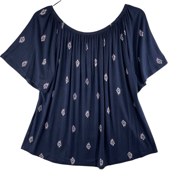 Style & Co. XXL Shirring Top Blue Paisley Design Rayon & Spandex Blend - Picture 2 of 10